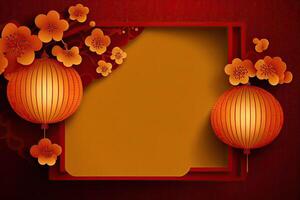 Chinese New Year Background with Copy Space, Mockup Red Backdrop. China Holiday photo