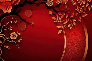 Chinese New Year Background with Copy Space, Mockup Red Backdrop. China Holiday photo
