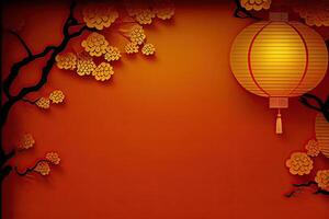 Chinese New Year Background with Copy Space, Mockup Red Backdrop. China Holiday photo