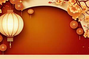 Chinese New Year Background with Copy Space, Mockup Red Backdrop. China Holiday photo