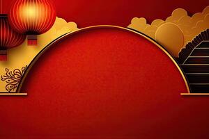 Chinese New Year Background with Copy Space, Mockup Red Backdrop. China Holiday photo