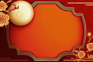 Chinese New Year Background with Copy Space, Mockup Red Backdrop. China Holiday photo