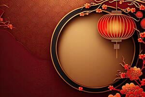 Chinese New Year Background with Copy Space, Mockup Red Backdrop. China Holiday photo