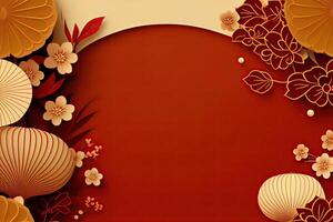Chinese New Year Background with Copy Space, Mockup Red Backdrop. China Holiday generative ai photo