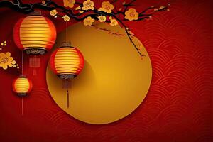 Chinese New Year Background with Copy Space, Mockup Red Backdrop. China Holiday photo