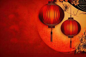 Chinese New Year Background with Copy Space, Mockup Red Backdrop. China Holiday photo