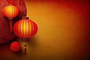 Chinese New Year Background with Copy Space, Mockup Red Backdrop. China Holiday photo