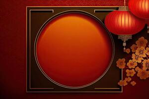 Chinese New Year Background with Copy Space, Mockup Red Backdrop. China Holiday photo