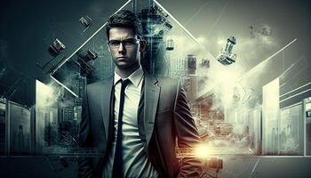 Business background concept design, management in finance, work office and success illustration, photo