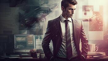 Business background concept design, management in finance, work office and success illustration, photo