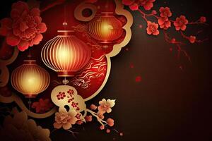 Chinese New Year Background with Copy Space, Mockup Red Backdrop. China Holiday photo