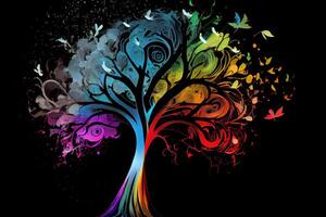 árbol con arco iris color hojas en sucursales, nuevo ideas concepto generativo ai foto