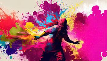 Holi celebration illustration, holiday festive. Colorful paint and powder photo