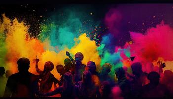 Holi celebration illustration, holiday festive. Colorful paint and powder photo