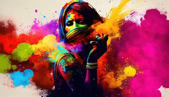 Holi celebration illustration, holiday festive. Colorful paint and powder photo