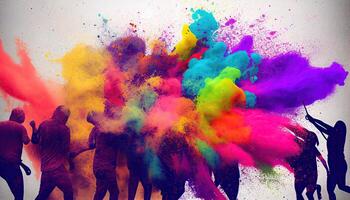 Holi celebration illustration, holiday festive. Colorful paint and powder photo