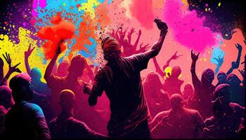 Holi celebration illustration, holiday festive. Colorful paint and powder photo