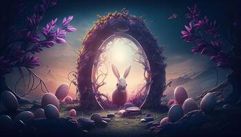 Easter holiday background. Easter eggs illustration backdrop with copy space. photo