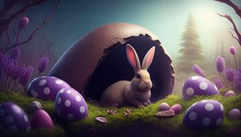 Easter holiday background. Easter eggs illustration backdrop with copy space. photo