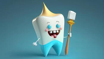 linda diente personaje diseño. dientes estomatología ilustración, generativo ai foto
