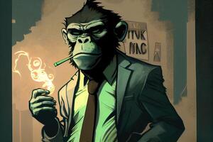 Cool monkey character design, serious monkey businessman photo