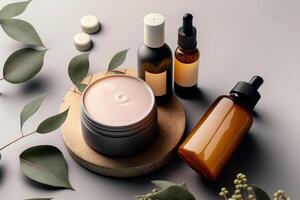 Composition with natural organic cosmetic product. Illustration photo