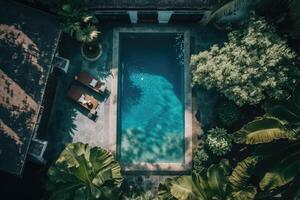 azul piscina en tropical isla. ilustración ai generativo foto