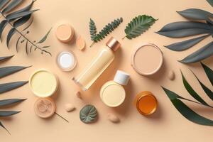 Composition with natural organic cosmetic product. Illustration photo