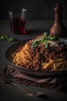 Home made Spaghetti Bolognese made with meat and pasta. Illustration photo