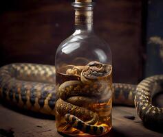 asian alcoholic drink with snake. traditional strong alcohol. photo