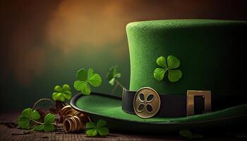 Happy St Patricks Day Background Holiday Illustration. Green Saint Patrick design photo