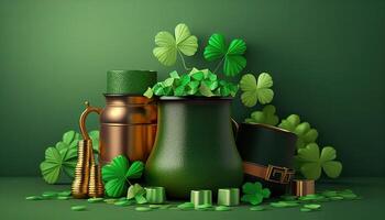 Happy St Patricks Day Background Holiday Illustration. Green Saint Patrick design photo