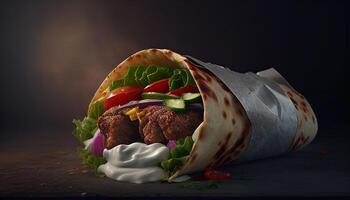 Tasty Doner Kebab Shawarma Roll Wrap Illustration. Food photo