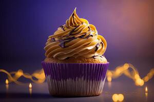 birthday cupcake on dark background. Illustration photo
