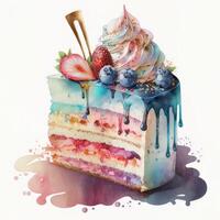 birthday watercolor cake on white background. Illustration photo