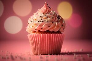 birthday cupcake on pink. Illustration photo