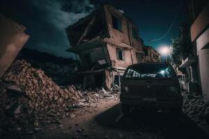 Earthquake. destruction of buildings, breakdowns.. Illustration photo