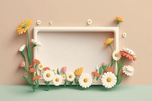 cute spring flower border frame. Illustration AI Generative photo