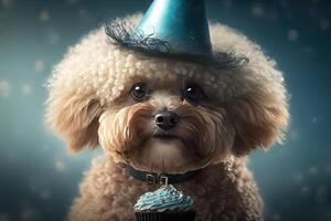 perros en cumpleaños tapas sentar a fiesta. ilustración ai generativo foto
