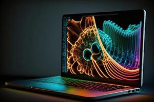 Laptop with digital data. Illustration photo