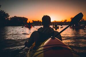 People kayak during sunset Illustration photo