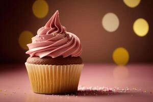 birthday cupcake on pink. Illustration photo