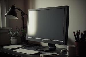 A desktop computer with a blank screen in a minimal. Illustration photo