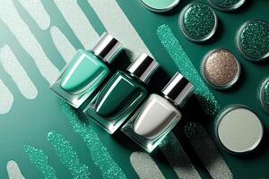 Trendy design template with nail polish glass bottles. Illustration photo