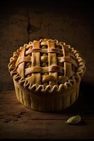 Lattice topped vegan apple pie with copy space against. Illustration photo