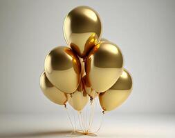 dorado globos en un blanco antecedentes. salón decoración. ai generado foto