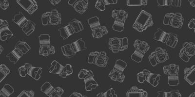 Hand drawn photo camera seamless pattern Grey technology background vector