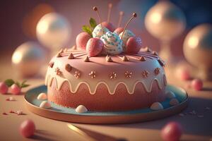 Tasty Children's birthday cake. Illustration photo