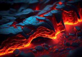Hot lava flows on stones. eruption. Red Magma. photo