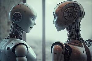 Dialogue or communication between two robots, photo